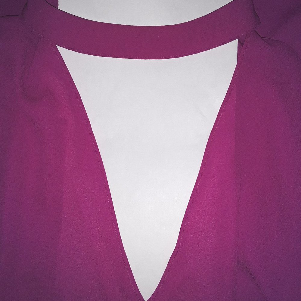 1 State SZ XS Deep V Choker Collar Slit Back Pink Chiffon Fabric Buttons Blouse